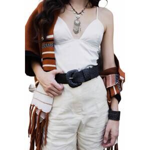 NEW LETO stretchable raffia belt in black